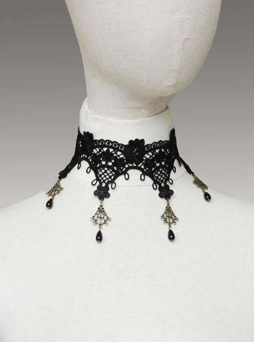 Gothic Black Lace Flower Pearl Female Gift Wedding Dress Choker