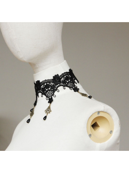 Gothic Black Lace Flower Pearl Female Gift Wedding Dress Choker