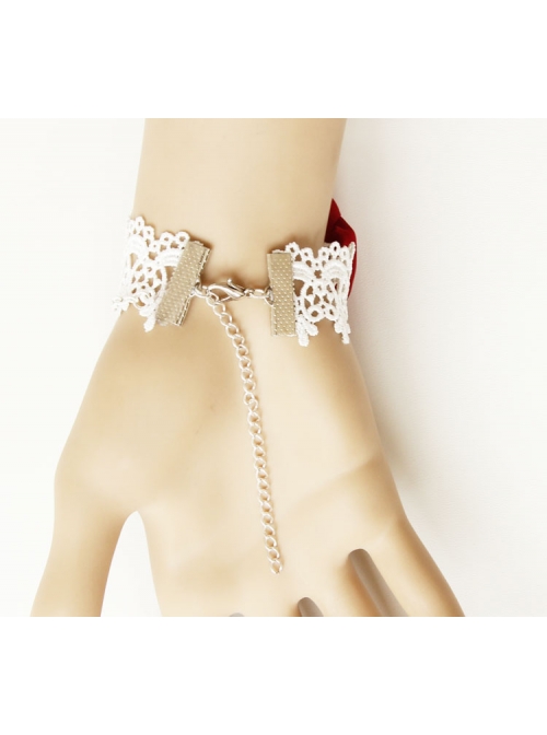 Gothic Red Rose White Lace Lolita Dress Bracelet Ring Set