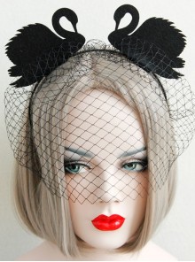 Black Gothic Swan Net Yarn Bar Nightclub Prom Party Halloween Christmas Headband
