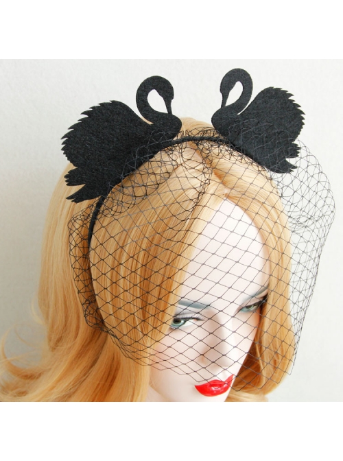 Black Gothic Swan Net Yarn Bar Nightclub Prom Party Halloween Christmas Headband