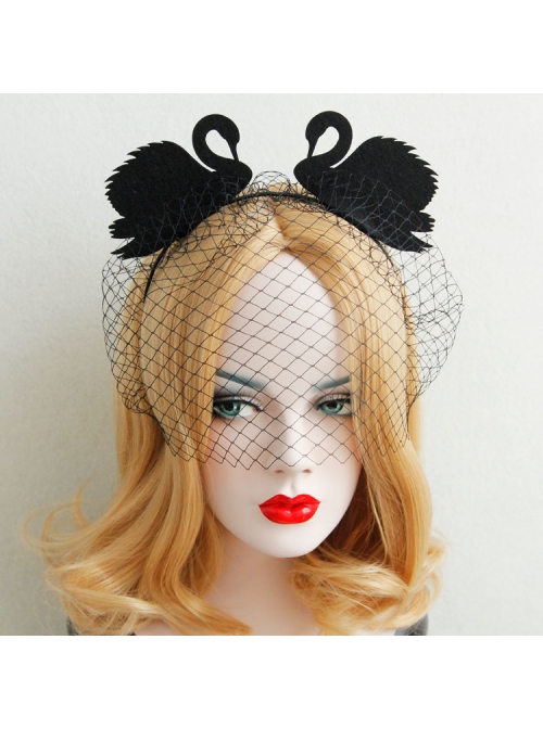 Black Gothic Swan Net Yarn Bar Nightclub Prom Party Halloween Christmas Headband