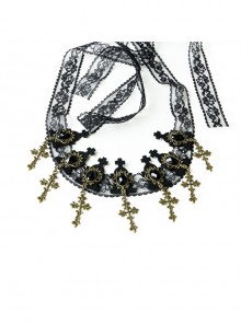 Baroque Black Lace Vampire Cross Lolita Gothic Dark Hairband