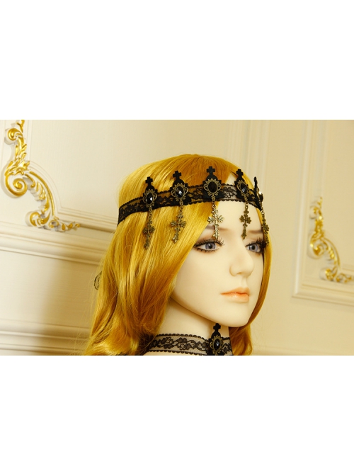Baroque Black Lace Vampire Cross Lolita Gothic Dark Hairband