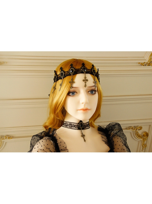 Baroque Black Lace Vampire Cross Lolita Gothic Dark Hairband