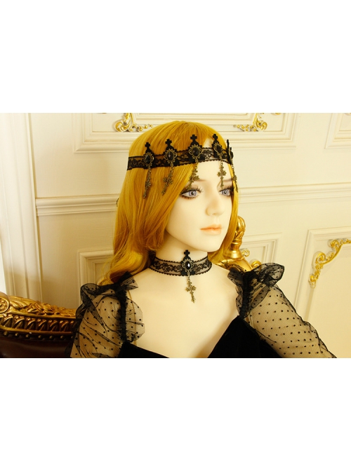 Baroque Black Lace Vampire Cross Lolita Gothic Dark Hairband