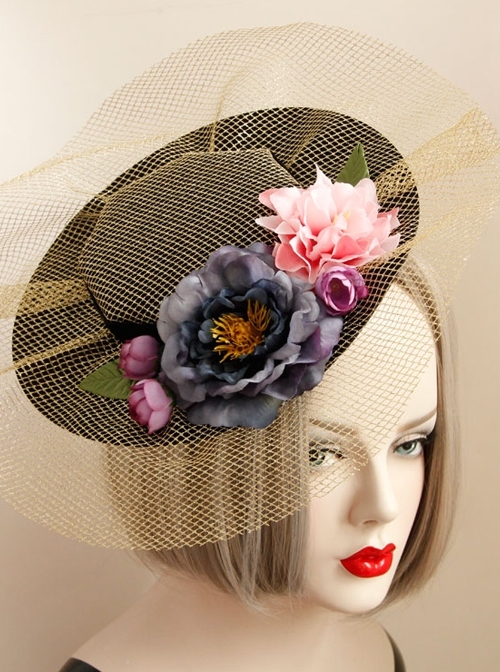 Fashion Palace Style Golden Mesh Banquet Three-Dimensional Flower Holiday Wedding Retro Top Hat