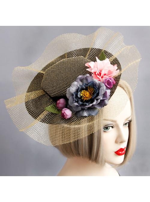 Fashion Palace Style Golden Mesh Banquet Three-Dimensional Flower Holiday Wedding Retro Top Hat