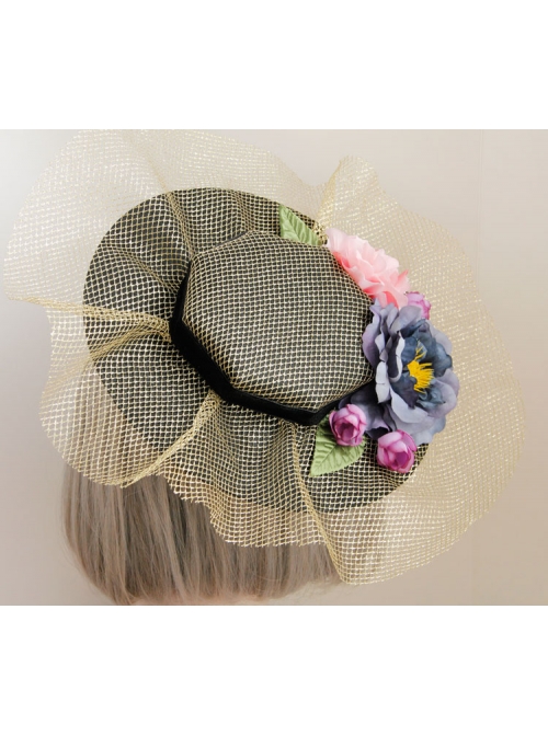 Fashion Palace Style Golden Mesh Banquet Three-Dimensional Flower Holiday Wedding Retro Top Hat