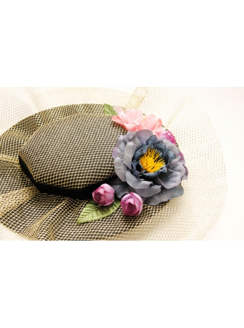 Fashion Palace Style Golden Mesh Banquet Three-Dimensional Flower Holiday Wedding Retro Top Hat