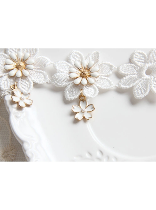 Baroque White Exaggerated Bride Wedding Dress Cherry Blossom Lace Pearl Palace Necklace