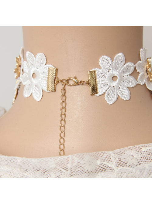 Baroque White Exaggerated Bride Wedding Dress Cherry Blossom Lace Pearl Palace Necklace