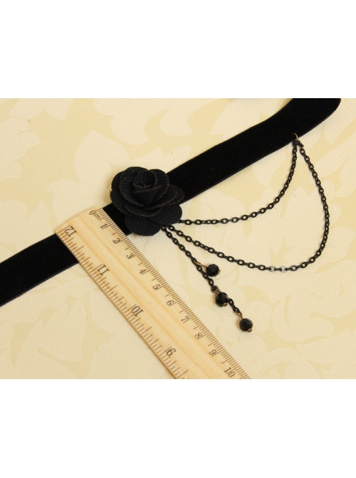 Gothic Retro Black Flower Tassel Velvet Rope Female Personality Necklace