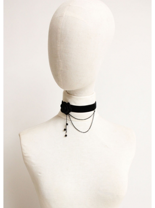 Gothic Retro Black Flower Tassel Velvet Rope Female Personality Necklace