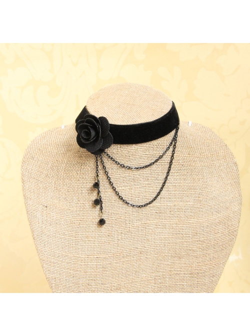 Gothic Retro Black Flower Tassel Velvet Rope Female Personality Necklace