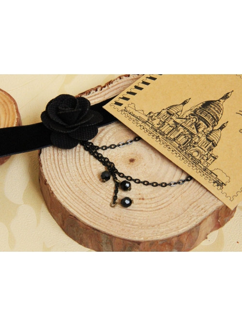 Gothic Retro Black Flower Tassel Velvet Rope Female Personality Necklace