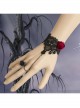 Gothic Retro Black Lace Pearl Red Rose Vampire Bracelet With Ring