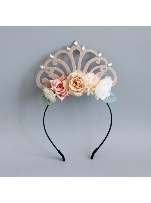 Fashion Flower Princess Crown Green Leaf Diamond Felt Cloth Birthday Party Headband
