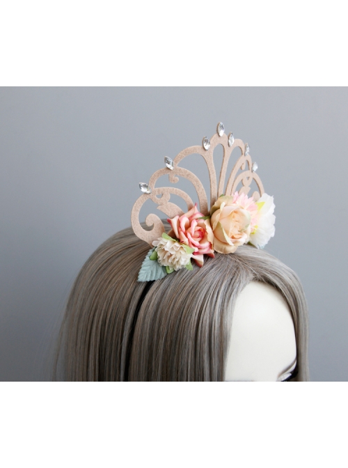 Fashion Flower Princess Crown Green Leaf Diamond Felt Cloth Birthday Party Headband