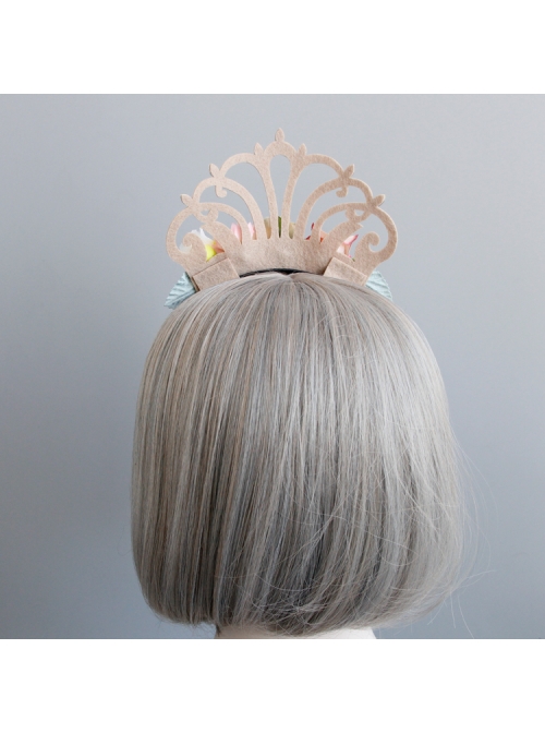 Fashion Flower Princess Crown Green Leaf Diamond Felt Cloth Birthday Party Headband
