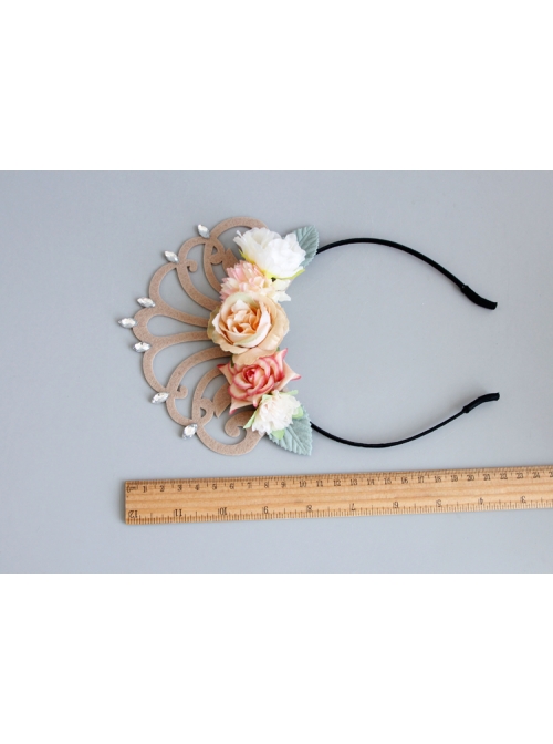 Fashion Flower Princess Crown Green Leaf Diamond Felt Cloth Birthday Party Headband