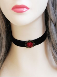 Queen Red Rose Flower Gothic Vampire Black Velvet Choker