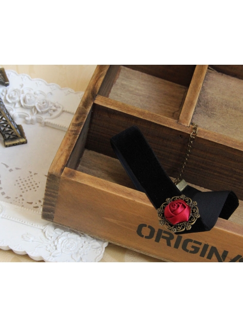 Queen Red Rose Flower Gothic Vampire Black Velvet Choker