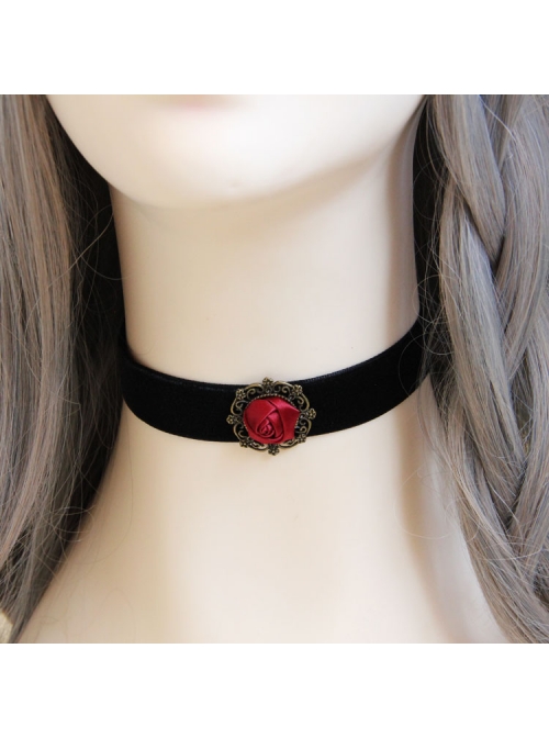 Queen Red Rose Flower Gothic Vampire Black Velvet Choker
