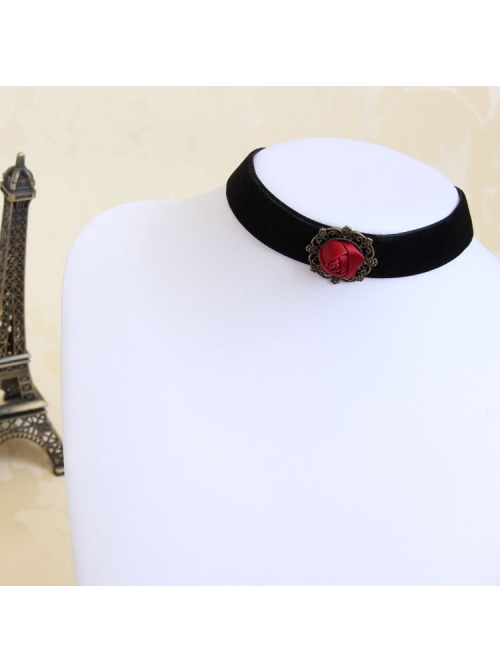 Queen Red Rose Flower Gothic Vampire Black Velvet Choker