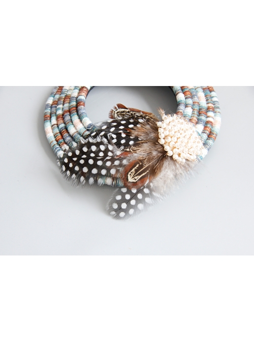 Fashion Ladies Handmade Blue Beaded Feathers Pearl Halloween Little Top Hat