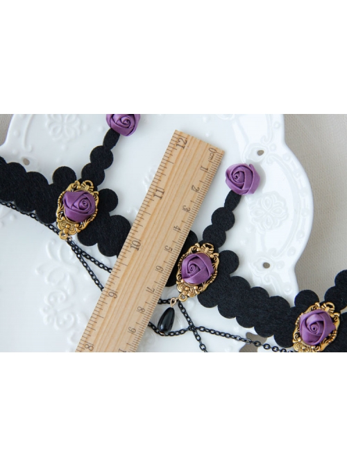 Baroque Palace Style Purple Rose Flower Black Tassel Crown Halloween Handmade Female Hair Band
