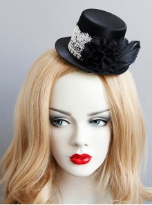 Baroque Black Retro Feather Birthday Party Stage Show Top Hat
