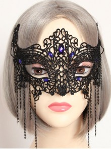 Black Gothic Halloween Half Face Masquerade Ball Lace Chain Mask