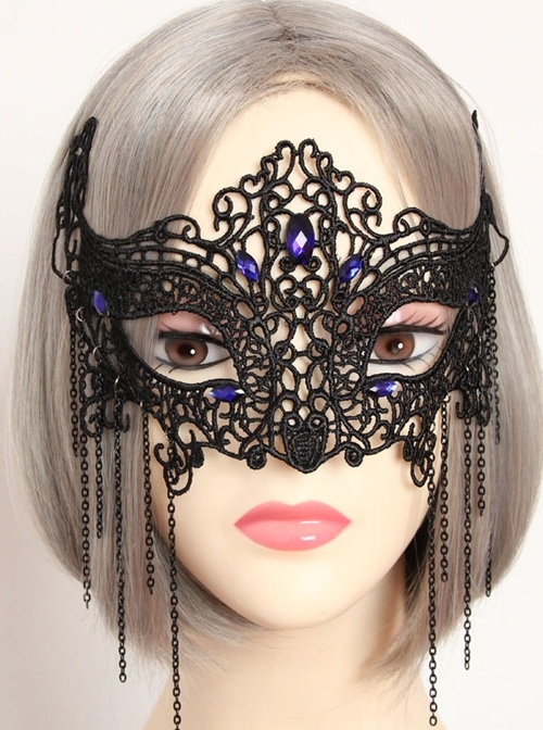 Black Gothic Halloween Half Face Masquerade Ball Lace Chain Mask