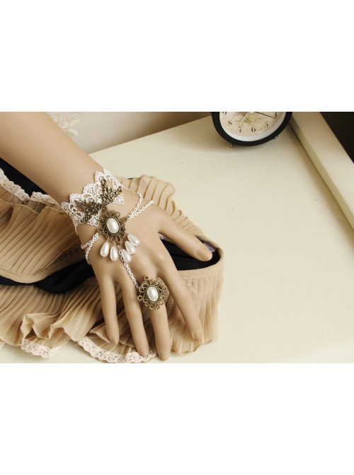 Vintage Baroque White Lace Pearl Bride Palace Prom Ring Bracelet