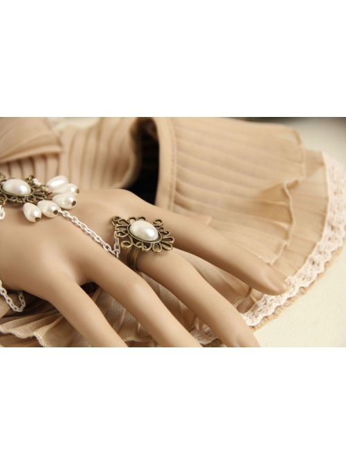 Vintage Baroque White Lace Pearl Bride Palace Prom Ring Bracelet