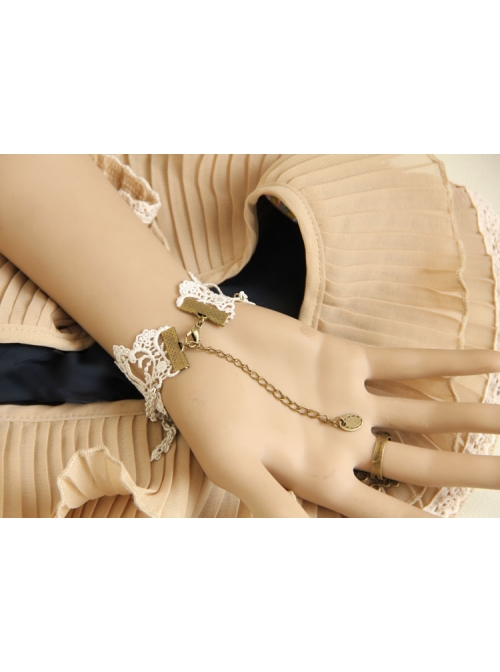 Vintage Baroque White Lace Pearl Bride Palace Prom Ring Bracelet