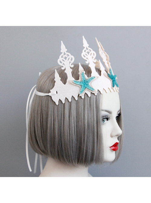 Fashion Christmas Mermaid Queen Show Starfish White Crown Headband