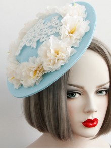 Fashion Tea Party Temperament Bride Bridesmaid White Flowers Lace Blue Top Hat Hairpin