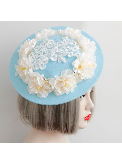 Fashion Tea Party Temperament Bride Bridesmaid White Flowers Lace Blue Top Hat Hairpin