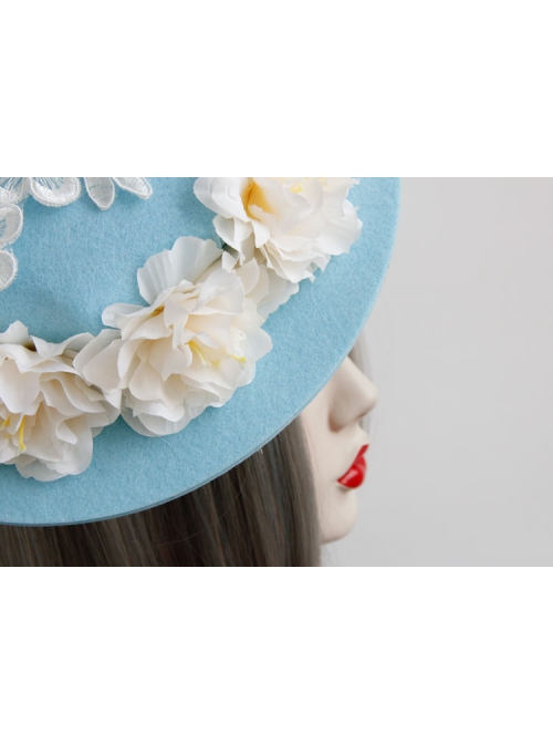 Fashion Tea Party Temperament Bride Bridesmaid White Flowers Lace Blue Top Hat Hairpin