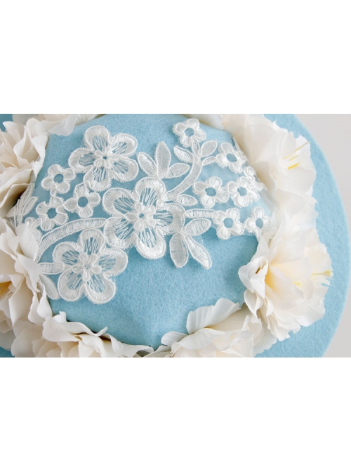 Fashion Tea Party Temperament Bride Bridesmaid White Flowers Lace Blue Top Hat Hairpin
