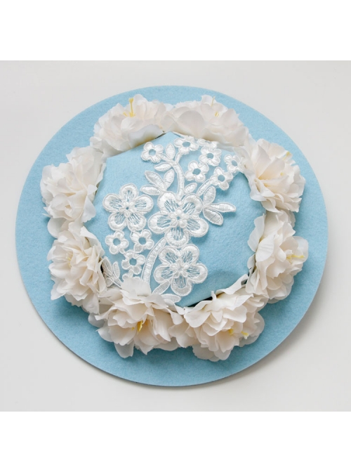 Fashion Tea Party Temperament Bride Bridesmaid White Flowers Lace Blue Top Hat Hairpin