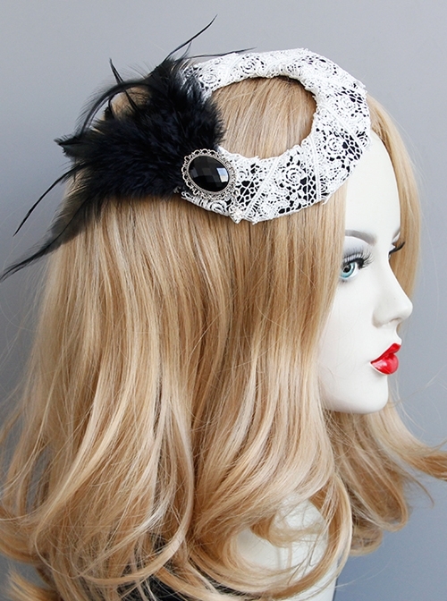 Exaggerated Gothic Fashion Black Feather Gems Retro Top Hat