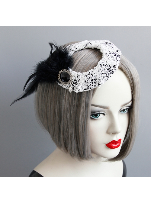 Exaggerated Gothic Fashion Black Feather Gems Retro Top Hat