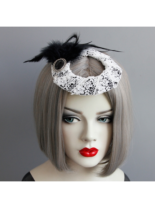 Exaggerated Gothic Fashion Black Feather Gems Retro Top Hat