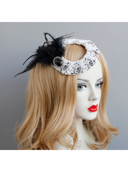 Exaggerated Gothic Fashion Black Feather Gems Retro Top Hat