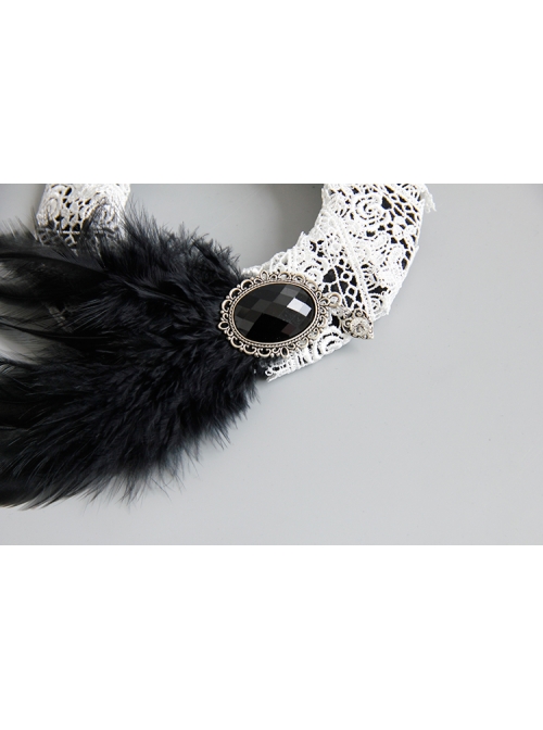 Exaggerated Gothic Fashion Black Feather Gems Retro Top Hat