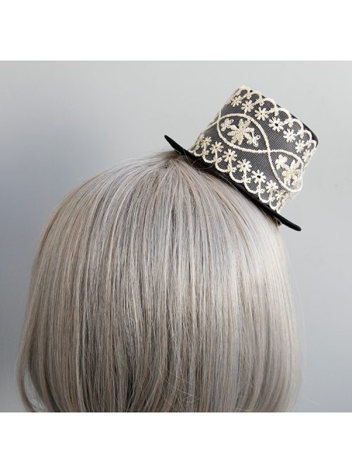 Fashion Prom Retro Gothic White Lace Black Gems Top Hat