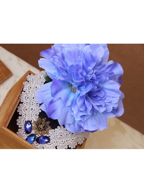 Stage Performance Dress Banquet Retro Blue Flowers White Lace Female Top Hat Hairpin